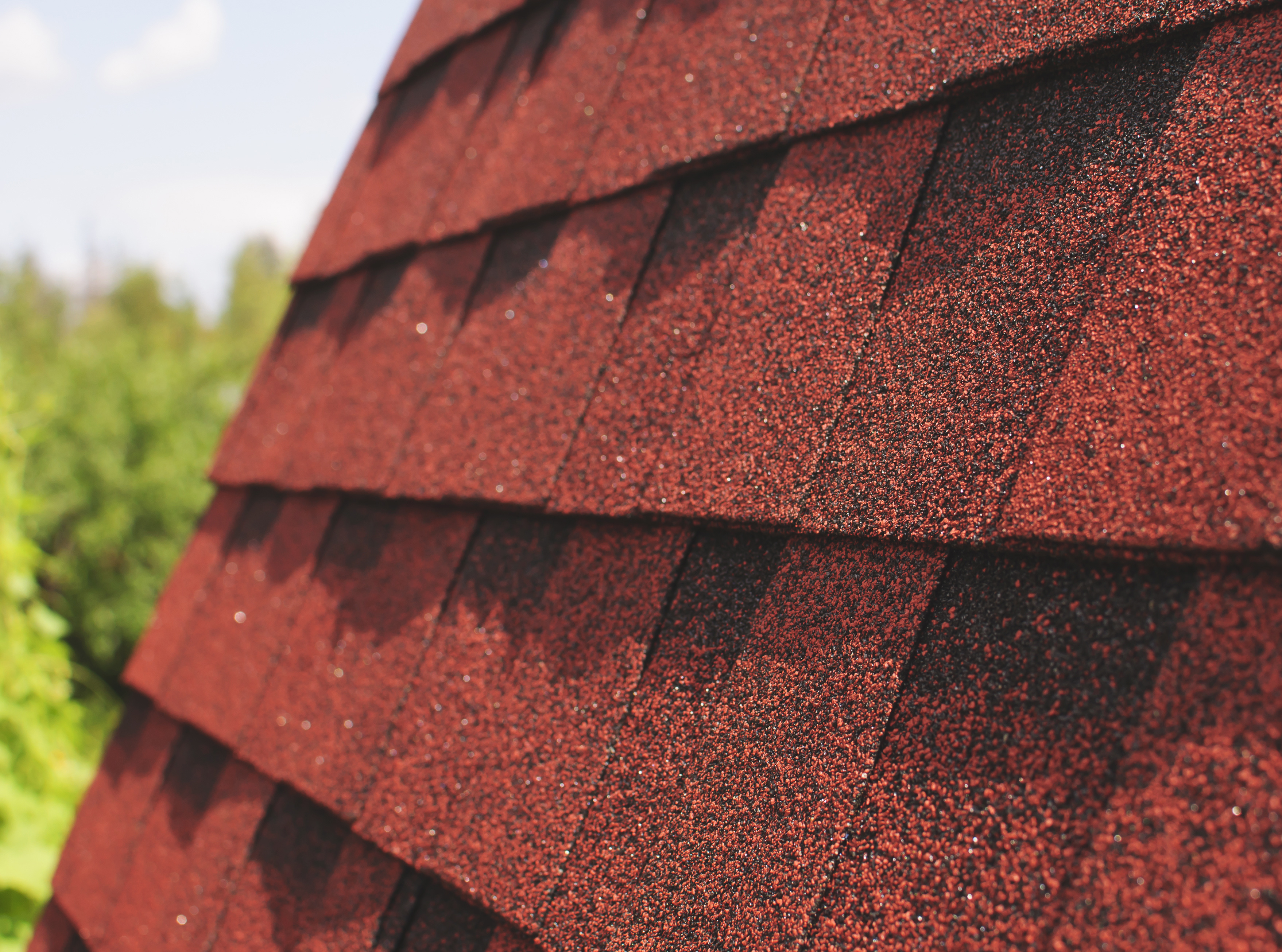 Close-up of architectural asphalt shingles on a residential roof