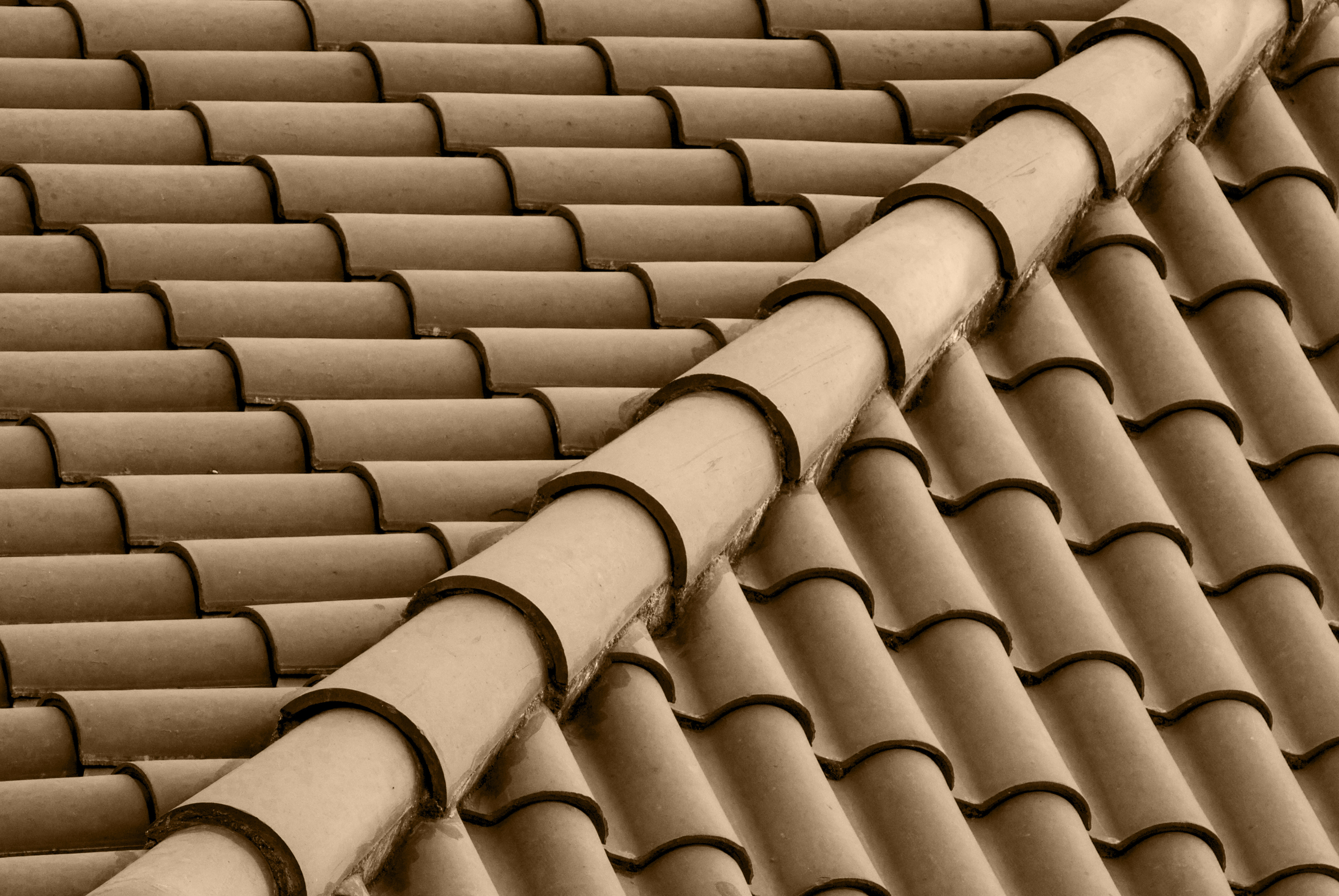 Close-up of barrel tile roofing