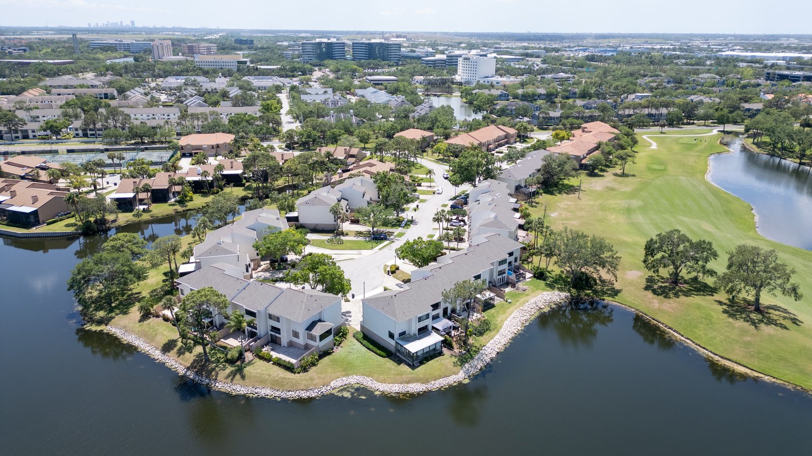 Aerial view of the townhouse community re-roofing project