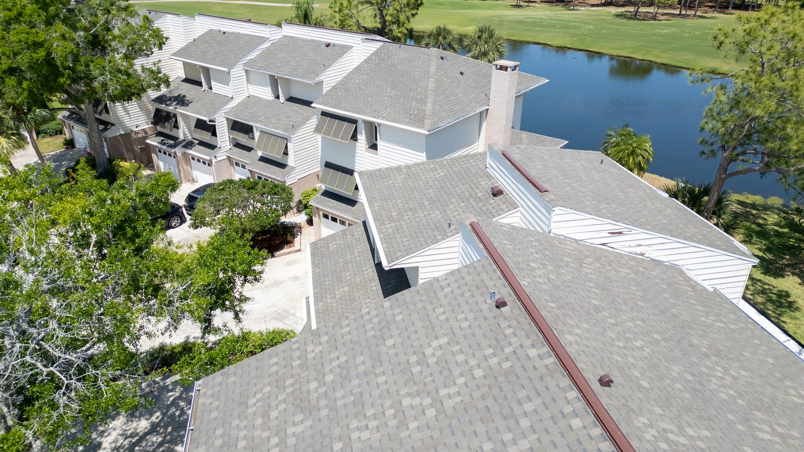 Overhead drone view of roof sections