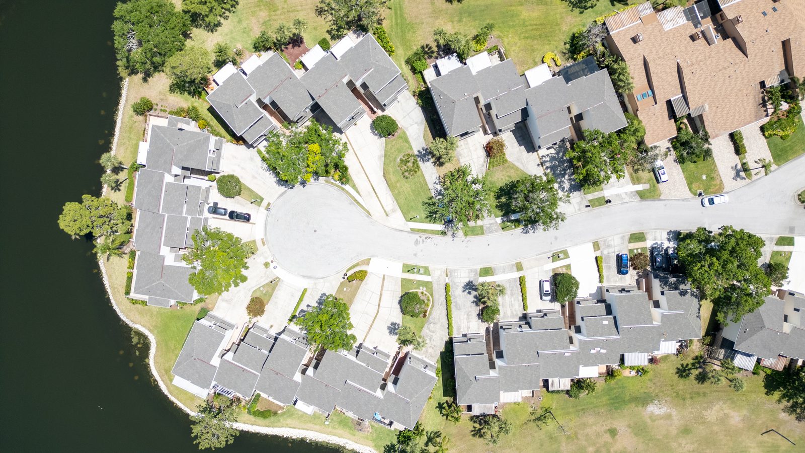 Drone view of roof sections up close