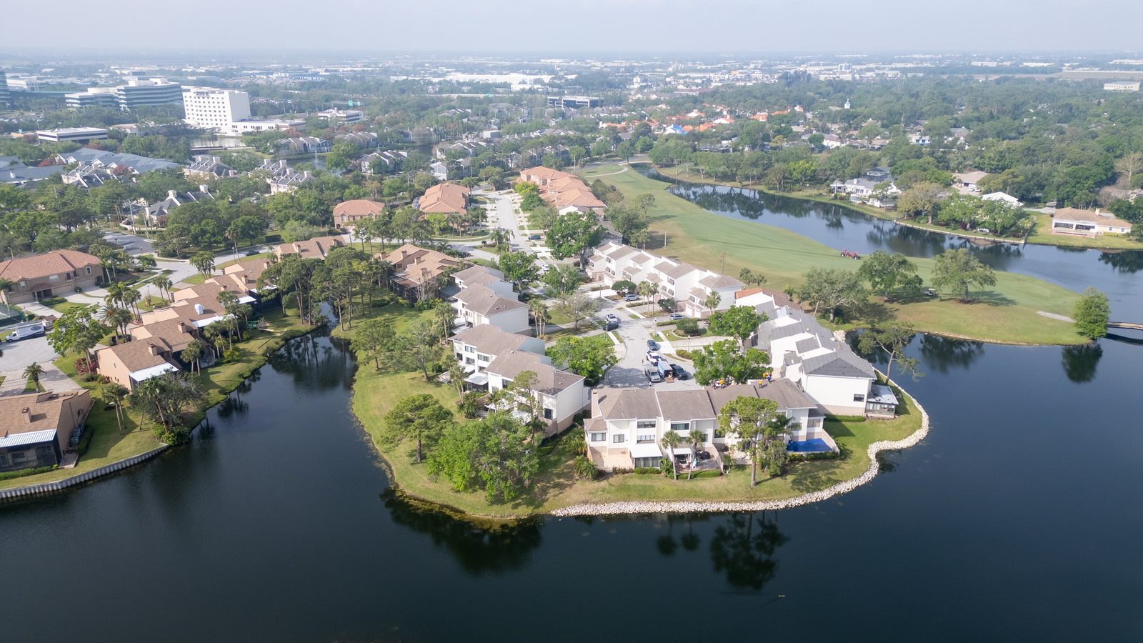 Wide aerial showing the full scope of the community re-roof