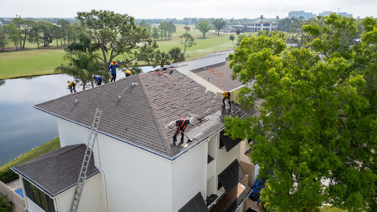 Spangler crew working on the roof during tear-off